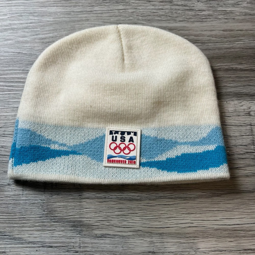 XP Apparel Team USA Beanie Unisex OS White Vancouver 2010 Olympics Mountain Knit